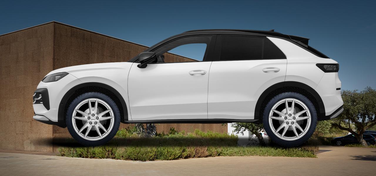 Na ilustracji: T-ROC (A2), od 2025 r. – Volkswagen T-Roc, poglądowa wizualizacja auta z felgami DEZENT KF silver