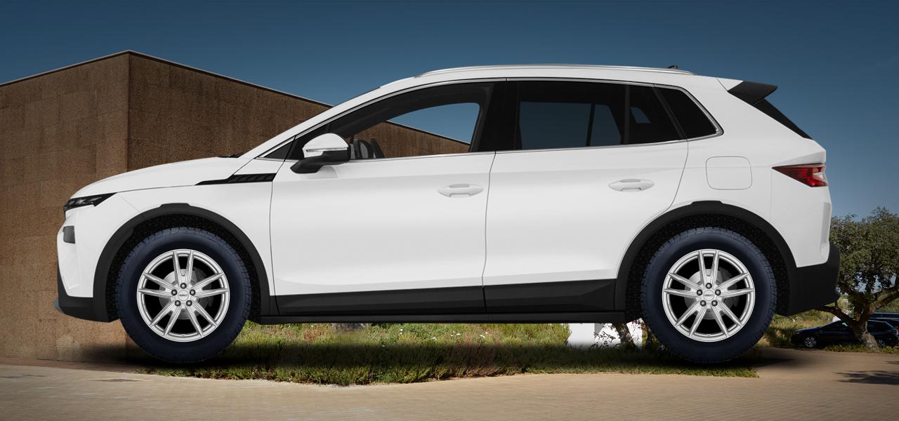 Na ilustracji: ELROQ (NY), od 2024 r. – Škoda Elroq, poglądowa wizualizacja auta z felgami DEZENT KF silver