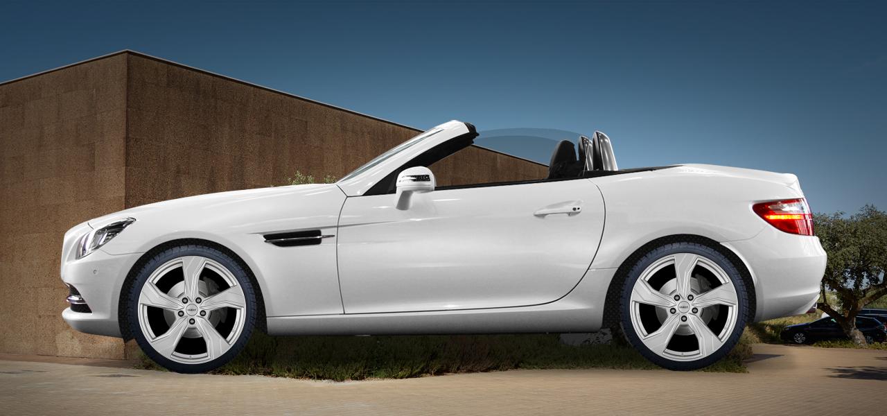 Na ilustracji: SLK/SLC (R172) (172), od 2011 r. – Mercedes-Benz SLK, poglądowa wizualizacja auta z felgami DEZENT KB silver