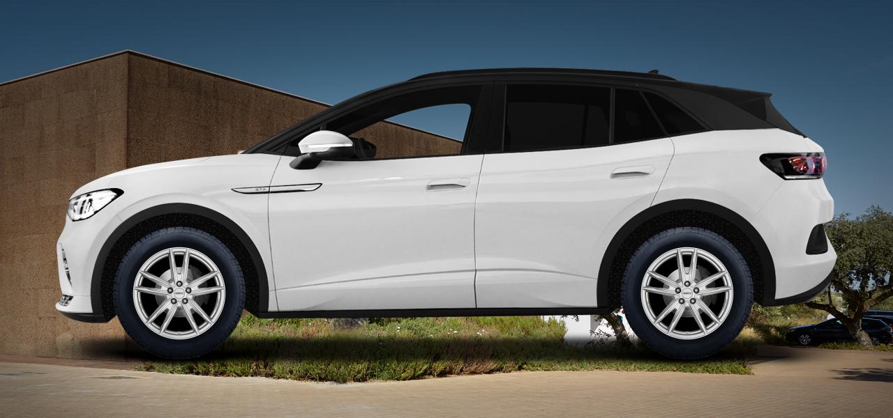 Na ilustracji: ID.4 (E2), od 2020 r. – Volkswagen Id.4 Pro, poglądowa wizualizacja auta z felgami DEZENT KF silver