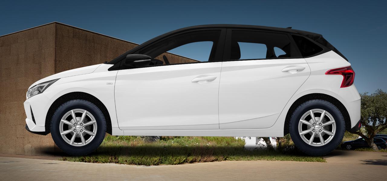 Na obrázku: i20 (BC3), od 2020 — Hyundai i20, ilustrační vizualizace vozu s disky DEZENT TN silver