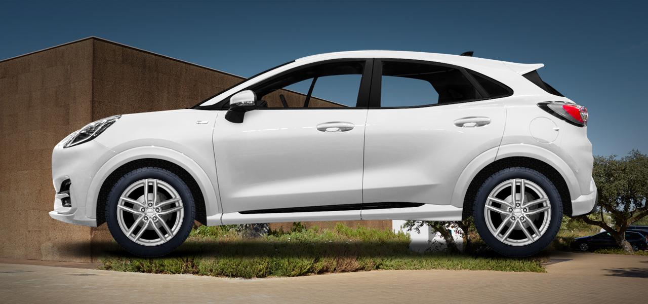 Na ilustracji: PUMA (J2K), od 2020 r. – Ford Puma, poglądowa wizualizacja auta z felgami DEZENT TR silver