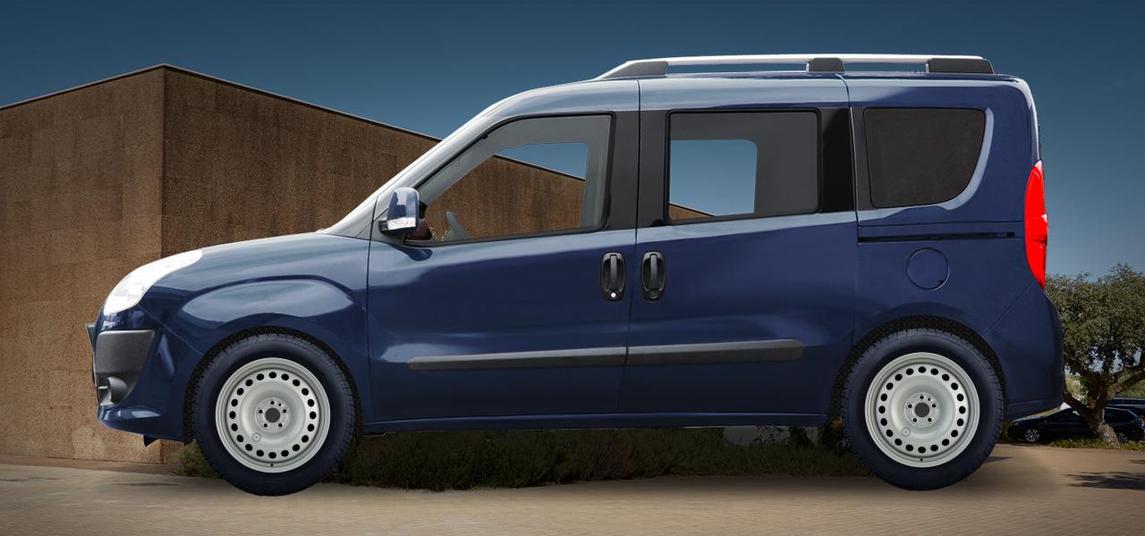 Na ilustracji: DOBLO (263), od 2010 r. – Fiat Doblo, poglądowa wizualizacja auta z felgami ALCAR STAHLRAD 8049