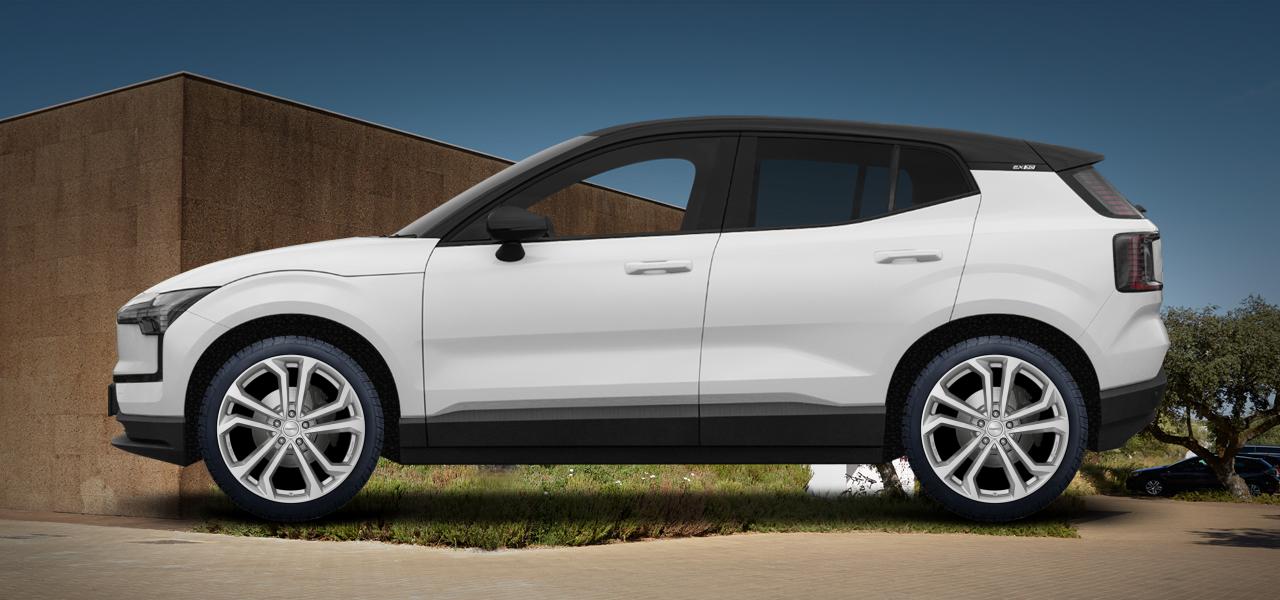 Na ilustracji: EX30 (2), od 2023 r. – Volvo Ex30, poglądowa wizualizacja auta z felgami DEZENT TA silver