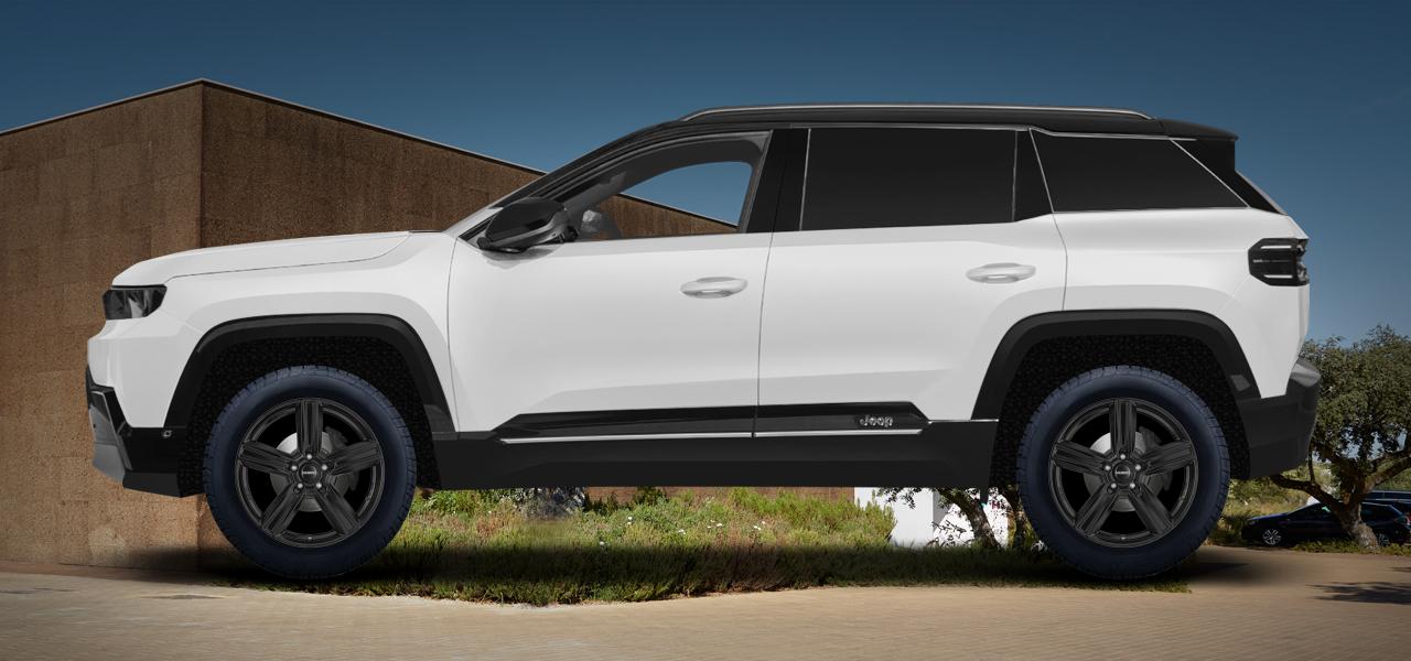 Na ilustracji: COMPASS (K), od 2025 r. – Jeep Compass, poglądowa wizualizacja auta z felgami DEZENT KG black