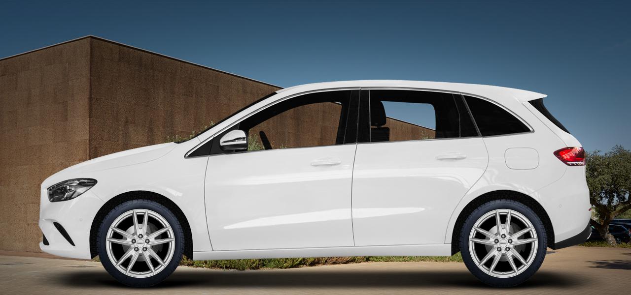Na ilustracji: B-KLASSE (W247) (F2B), od 2019 r. – Mercedes-Benz B, poglądowa wizualizacja auta z felgami DEZENT KF silver
